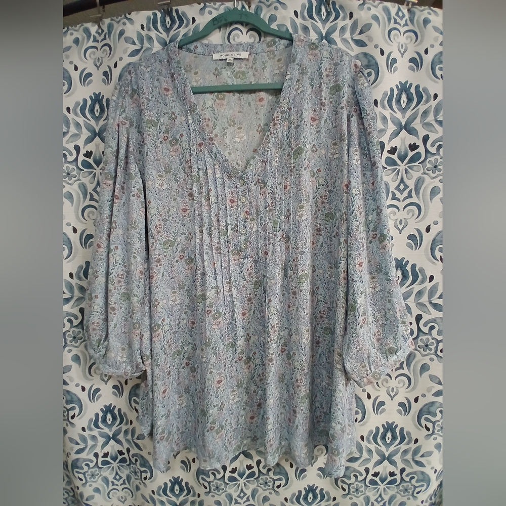 Rose & Olive Blue Floral Blouse